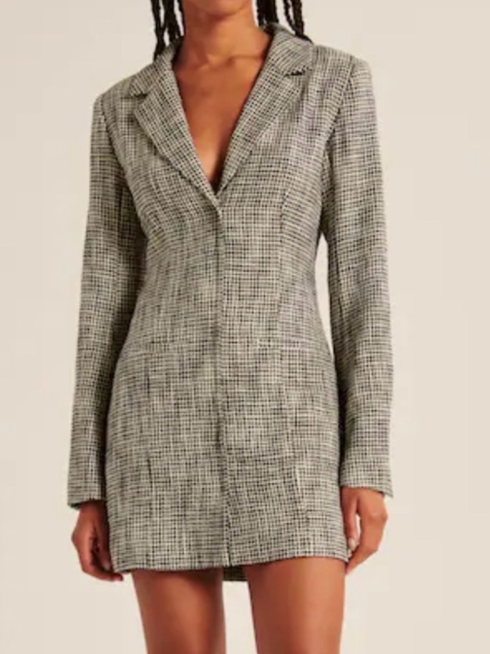 Abercrombie & Fitch Black and White Houndstooth Tweed Mini Blazer Dress - Large